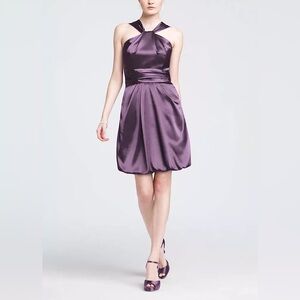 Y Neck Charmeuse Dress with Bubble Hem